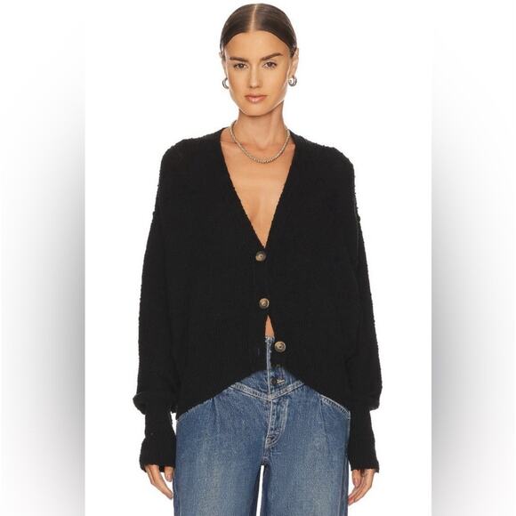 Free People Found My Friend Cardi S Black Boucle Cardigan Sweater Boho Preppy - Picture 1 of 10